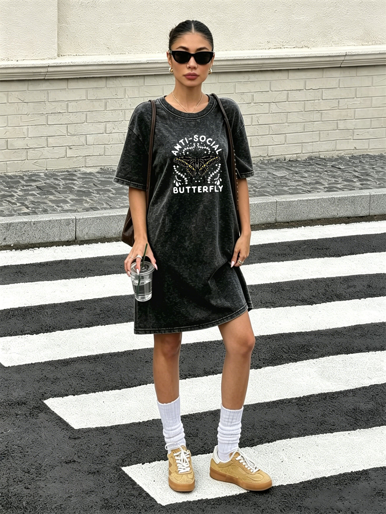 Vintage Washed Retro T-Shirt D - Streetwear Brand With Butterfly 评论和价格