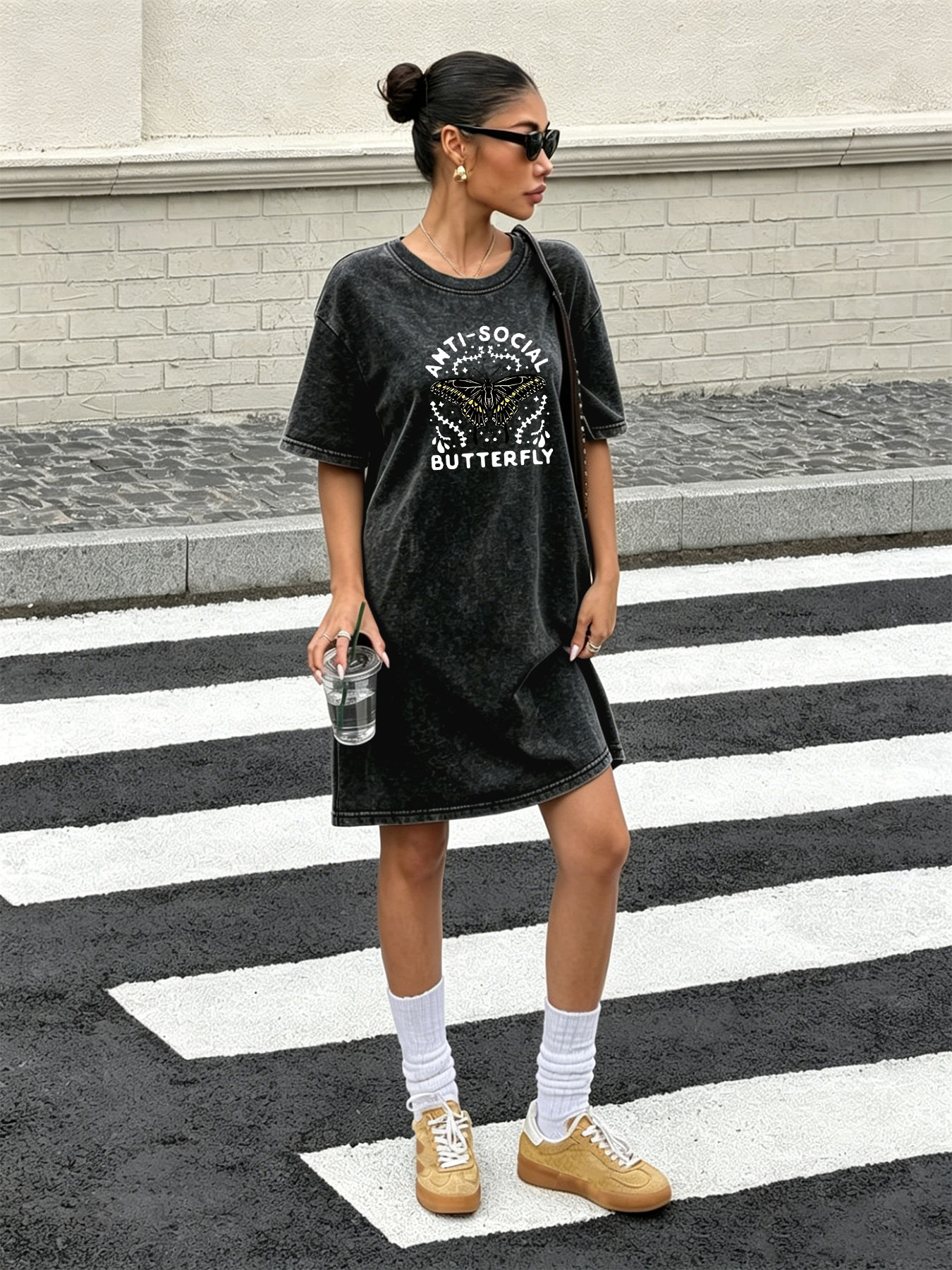 Vintage Washed Retro T-Shirt D - Streetwear Brand With Butterfly 评论和价格